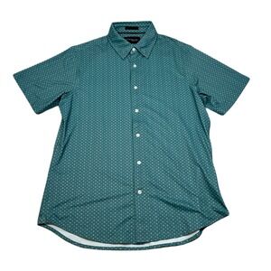 Jachs New York Button Down Shirt Mens‎ Medium Green Geometric Print Short Sleeve